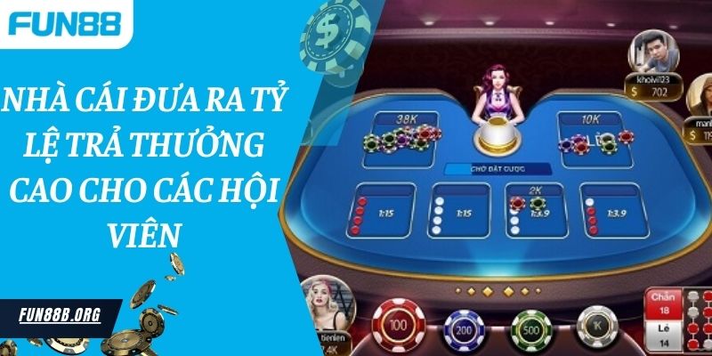 Nhà cái đưa ra tỷ lệ trả thưởng cao cho các hội viên